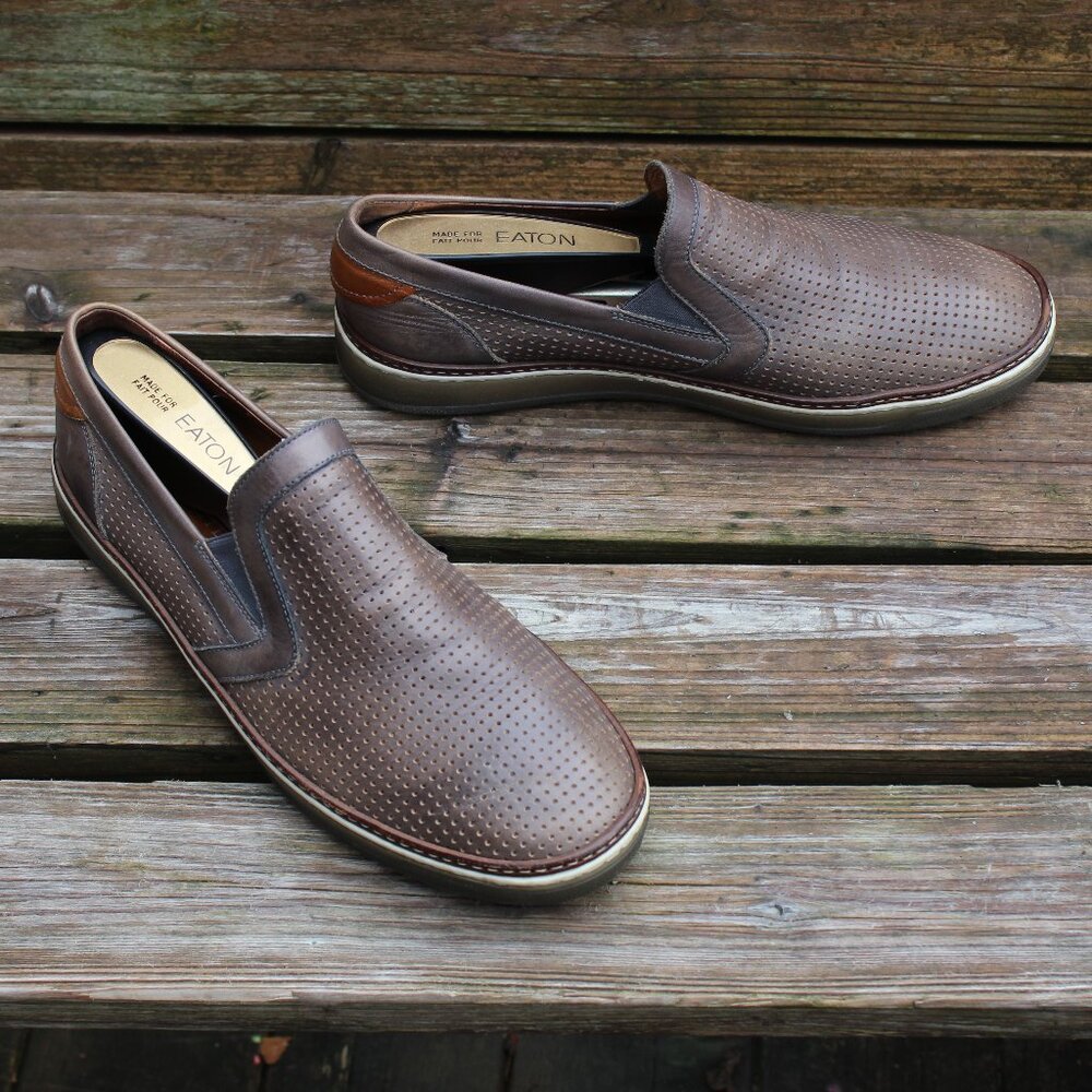 EUC, Ron White Gray Perforated Leather Slip-On, Size 43 EU, Made in Italy